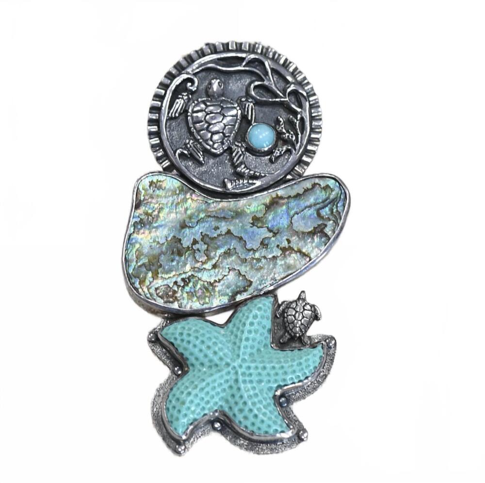 NEW AMY KAHN RUSSELL sea life brooch pendant in turquoise